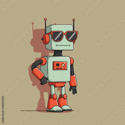 A cartoon robot wearing sunglasses, striking a confident pose.