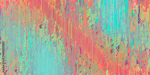 Abstract digital art with a vibrant glitch effect and a textured pattern of colorful lines