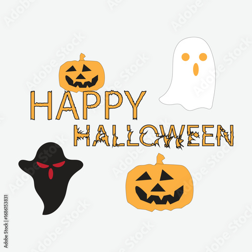 Happy Halloween greeting card image vector illustration of a card made on Halloween day