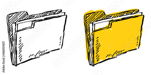 Grunge sketch hand drawn file folder vector for business, school, or personal organization. This rough, hand-drawn look is great for illustrating digital or physical document storage and data.