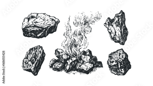 Campfire with rocks sketch on transparent background. Vector hand drawn illustration