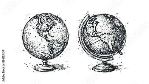 Vintage Globe Illustrations on Transparent Background. Vector hand drawn illustration