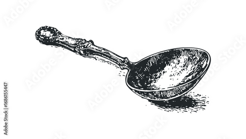 Engraved antique spoon on transparent background. Vector hand drawn illustration