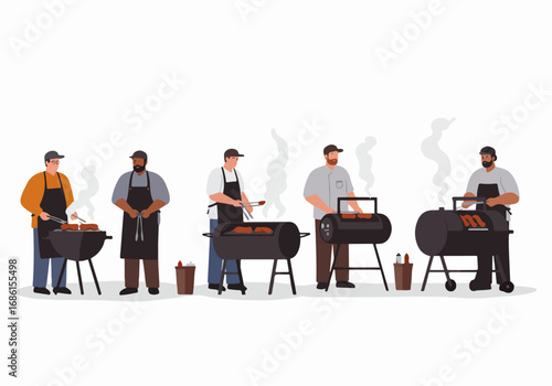 Barbecue chefs grilling meat outdoors