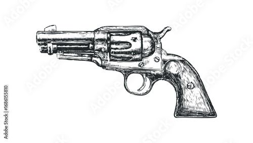 Vintage revolver detailed sketch on transparent background. Vector hand drawn illustration