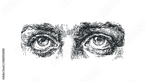 Intense Stare Human Eyes with Detailed Texture. Vector hand drawn illustration