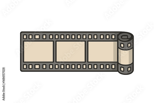 Film strip roll isolated vector icon. Retro photo filmstrip frame for cinema and movie concept. Vintage videotape reel design. Blank negative camera roll cartoon illustration.