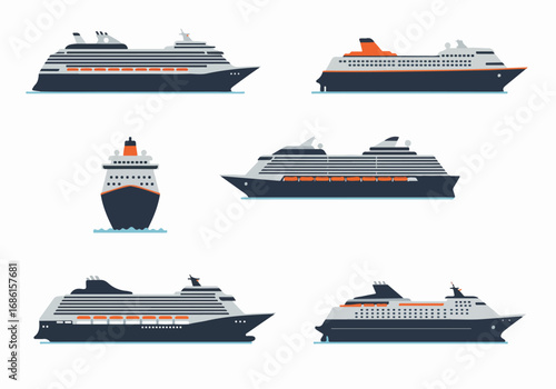 Cruise ship collection in flat style