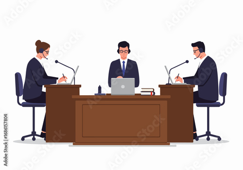 Courtroom meeting with legal professionals