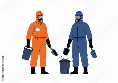 Hazmat workers handling waste material