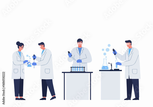 Scientists working in laboratory with glassware