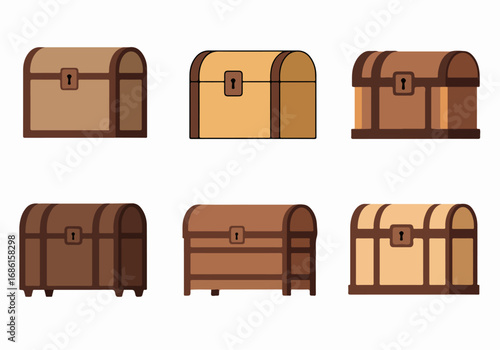 Wooden treasure chests collection with transparent background
