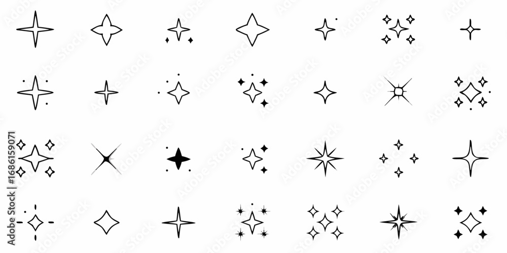 Naklejka premium Collection of hand drawn star sparkle icons and symbols for design and decoration