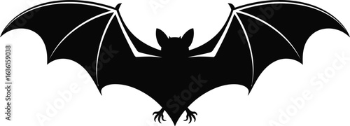 Black bat silhouette spread wings vector