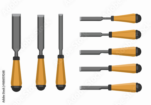 Woodworking chisels set with transparent background