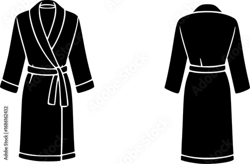 Elegant Bathrobe Set Illustration Two Styles of Robes in Black and White Silhouette
