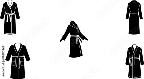 Elegant Bathrobe Set Illustration Two Styles of Robes in Black and White Silhouette
