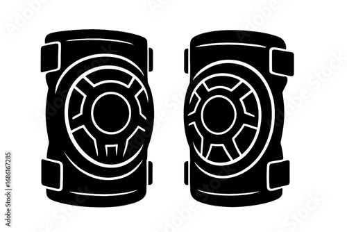 Knee pads icon for safety and protection. Extreme sports gear for skateboarding and roller skating. Vector silhouette illustration of protective equipment for injury prevention.
