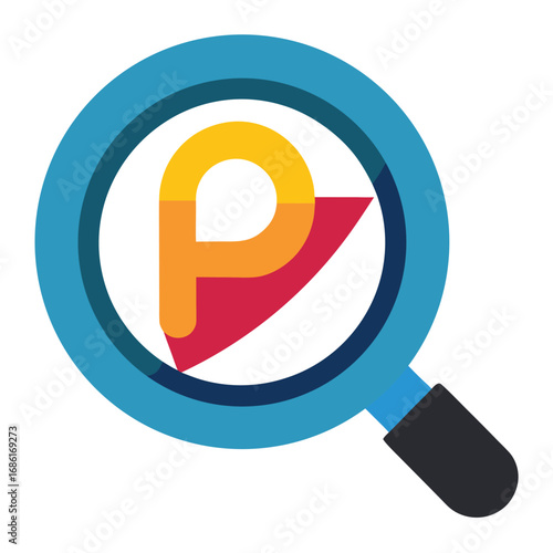 Magnifying glass over a stylized letter p