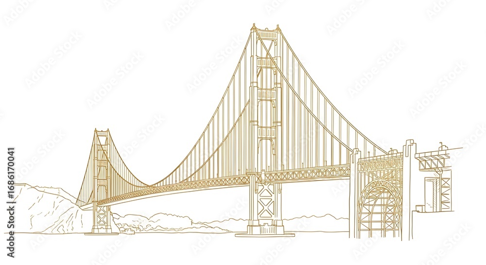 Fototapeta premium Golden Gate Bridge Line Art Illustration