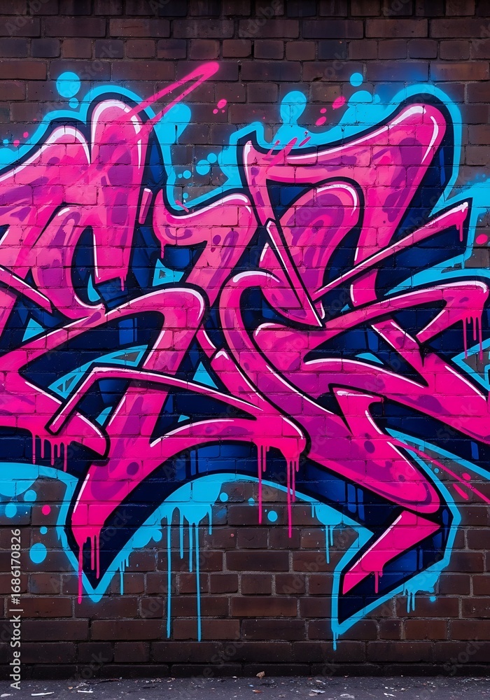 Naklejka premium Contemporary Brick Wall Canvas Showcasing Abstract Graffiti Artwork