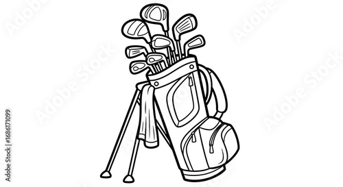 Golf Clubs and Bag - Line Art Illustration