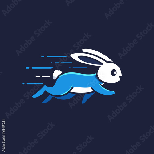 A stylized blue rabbit running swiftly, symbolizing speed and agility.
