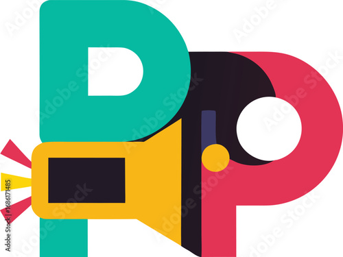 Pop art style letter p with megaphone