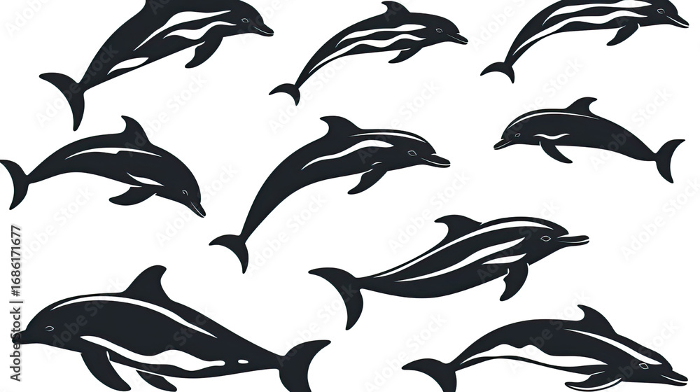 Naklejka premium set of dolphins silhouettes vector illustration on white background