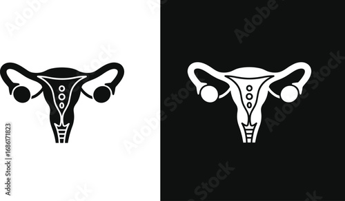 Uterus Silhouette Vector – Dual Contrast Medical Icons Featuring Ovaries, Fallopian Tubes, and Reproductive Anatomy for Health, Education, and Design
