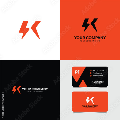 Modern business card mockup with dynamic energy lightning bolt logo showcases brand identity and company details