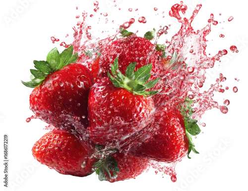 Fresh strawberries in a splash of water