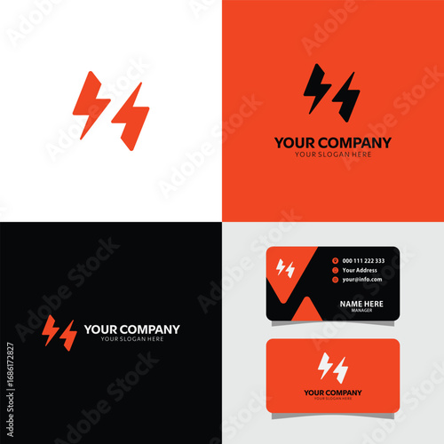 Dynamic business card design for modern energy company with electric logo, ready to customize for brand identity