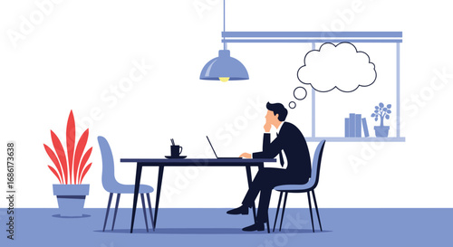 Entrepreneurial contemplation in a modern office environment visualizing future business growth opportunities