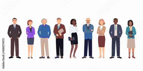 Diverse group of professionals standing together in a line showcasing teamwork and collaboration in business