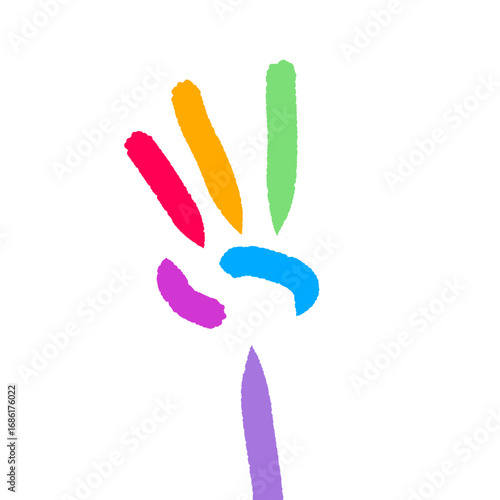 Multicolor hand illustration abstract brush stroke art on transparent background