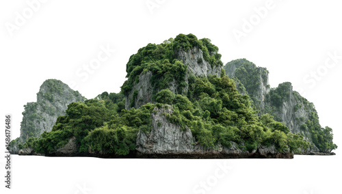 Lush island peaks against a black backdrop