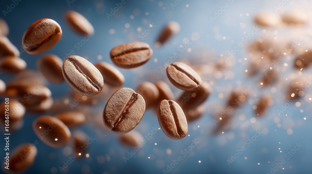 Obraz premium Roasted coffee beans scattering from industrial roaster chute.