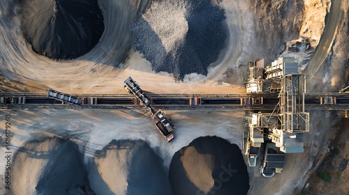 Aerial View of Gravel Pit with Industrial Equipment and Material Piles