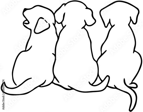 black line silhouette of a family of dogs sitting