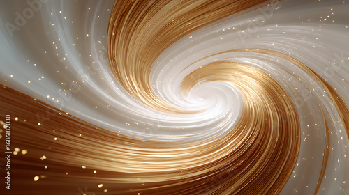 Abstract gold swirl background with clean white space, dynamic motion, glowing particles, and elegant energy flow