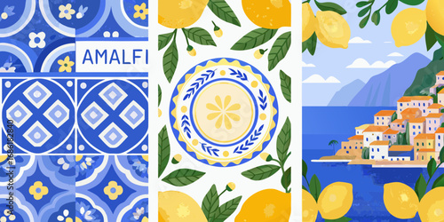 Amalfi coast italy italian riviera mediterranean village with lemons and blue tile patterns