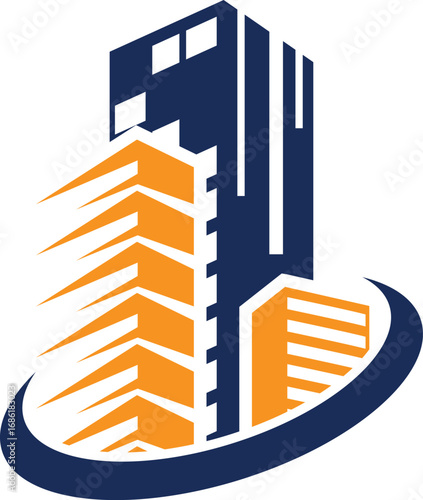 vector abstract line art house logo , lite blue ,yellow collar and building logo