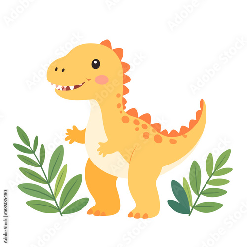 Cute Cartoon Yellow Dinosaur Character Illustration for Children.