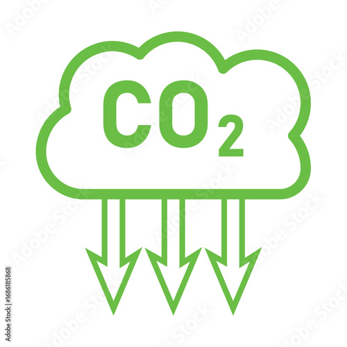 CO2 emission reduction Carbon Gas with green cloud flat icon emblem. Carbon dioxide neutrality design icon. vector illustration.
