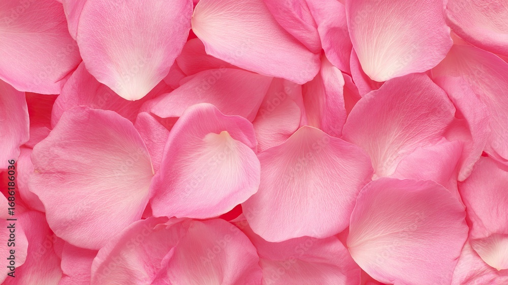 Fototapeta premium Set against a backdrop of pink rose petals, rose petals, pink and white rose petals present a rose petal texture, highlighting the soft and delicate floral details.