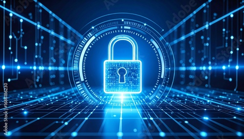 Digital security lock, protecting data, technology background, Generated with AI.