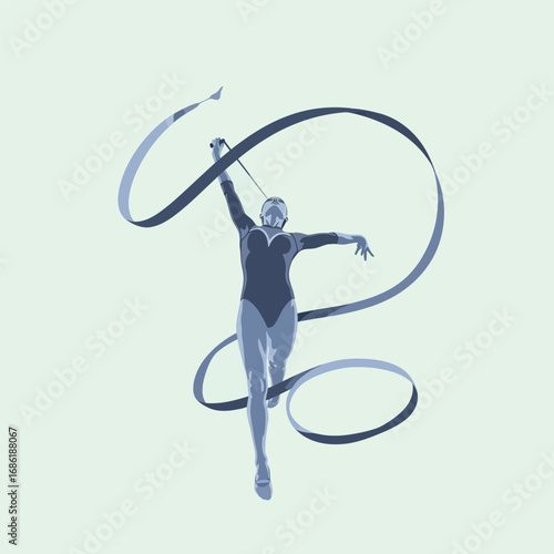 A gymnast performs a rhythmic ribbon routine, showcasing grace and athleticism.