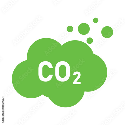 CO2 emission reduction Carbon Gas with green cloud flat icon emblem. Carbon dioxide neutrality design icon. vector illustration.