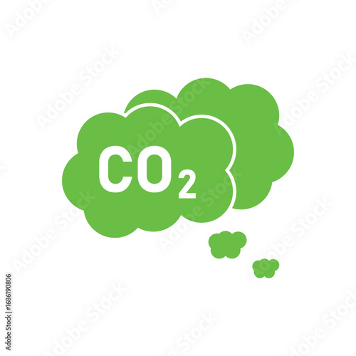 CO2 emission reduction Carbon Gas with green cloud flat icon emblem. Carbon dioxide neutrality design icon. vector illustration.